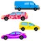 A set of four cars painted in different colors