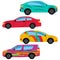 A set of four cars painted in different colors