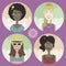 Set of four cartoon avatars - girls 02
