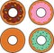 Set of Four Cartoon Vector Donuts