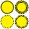 Set of four circular blank vector illustration of caution or notice stickers or labels in black and yellow color scheme