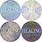 Set of four circular print ready word cloud healing coasters