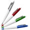 Set of four colored ballpoint pens with buttons and metal clips