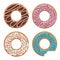 Set of four colored glazed donuts