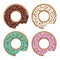 Set of four colored vector glazed donuts
