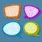 Set of four colorful speech bubbles with leaves on seamless raindrops pattern