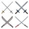 Set of four crossed blades-rapiers, swords, machetes and Katanas.