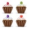 Set of four cupcakes with fruit