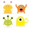 Set of four cute cartoon monsters. Isolated. Happy