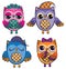 Set of four cute colorful vector owls