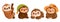 Set of four cute sloths. Brown and brown happy and cheerful sloth in different poses. Cartoon vector style.