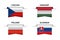 Set of four Czech, Hungarian, Polish and Slovak ribbons. Made in Czech Republic, Made in Hungary, Made in Poland