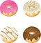 Set of four decorated donuts