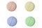 Set of four different color yellow, green, red, blue pills healthy or narcotic in form of circle isolated on white