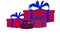 Set of four different colorful isolated present gift boxes