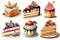 a set of four different desserts on a white background, each with different toppings and toppings, including strawberries,