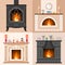 A set of four different fireplaces in flat style.
