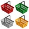 Set of four empty shopping carts in isometric view. Isolated vector illustration