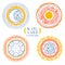 Set of four ethnic style symbols, moon, sun and stars