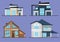 Set of four family cartoon flat style houses.