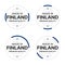 Set of four Finnish icons, English title Made in Finland, premium quality stickers and symbols, internation labels