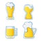 Set of four flat hand drawn beer mug icons isolated on white. Yellow, orange, blue. Beer day, party