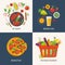 Set of four food designs with cooking infographic.