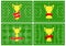 Set of four football fields with different golden cup on different green grass ornaments