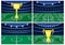 Set of four football stadiums with a golden cup on green grass