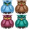 Set of four funny owls