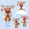 Set of four funny rein deers with christmas lights