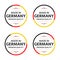 Set of four German icons, English title Made in Germany, premium quality stickers and symbols with stars