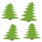 Set of four green pines on a white background