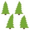 Set of four green pines on a white background.