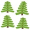 Set of four green pines on a white background