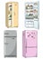 Set of four hand drawn cartoon fridges. Vector illustration.