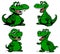 Set of four happy and funny crocodiles in children\\\'s illustration style
