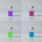 Set of four images of a glass vial filled with colorful liquid i