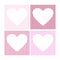 Set of four isolated romantic template with white hearts on cute striped background different shades of pink