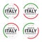 Set of four Italian icons, English title Made in Italy, premium quality stickers and symbols