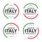 Set of four Italian icons, English title Made in Italy, premium quality stickers and symbols