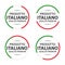 Set of four Italian icons, Italian title Italian product, Made in Italy premium quality stickers