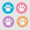 Set of four labels with paw print. Card.