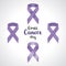 Set of four lavender awareness ribbon symbol of 4th February World Cancer Day with concept ribbon and lettering and