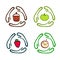 Set of four logotypes hand drawn illustrations with cake apple strawberry and baby