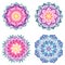 Set of four mandalas. Bright gradient fill