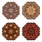 Set with four Mandalas in chocolate colors. Vector ornaments, round decorative elements for your design