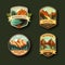 Set of four mountain travel emblems. Camping outdoor adventure emblems, badges and logo patches. Forest camp labels in