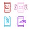 A set of four multi-colored message icons on a mobile device. Receive, send, delete and alert. Vector on white