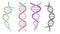 A set of four multicolored beautiful medical scientific twisted structures of spirals of abstract models of DNA genes on a white